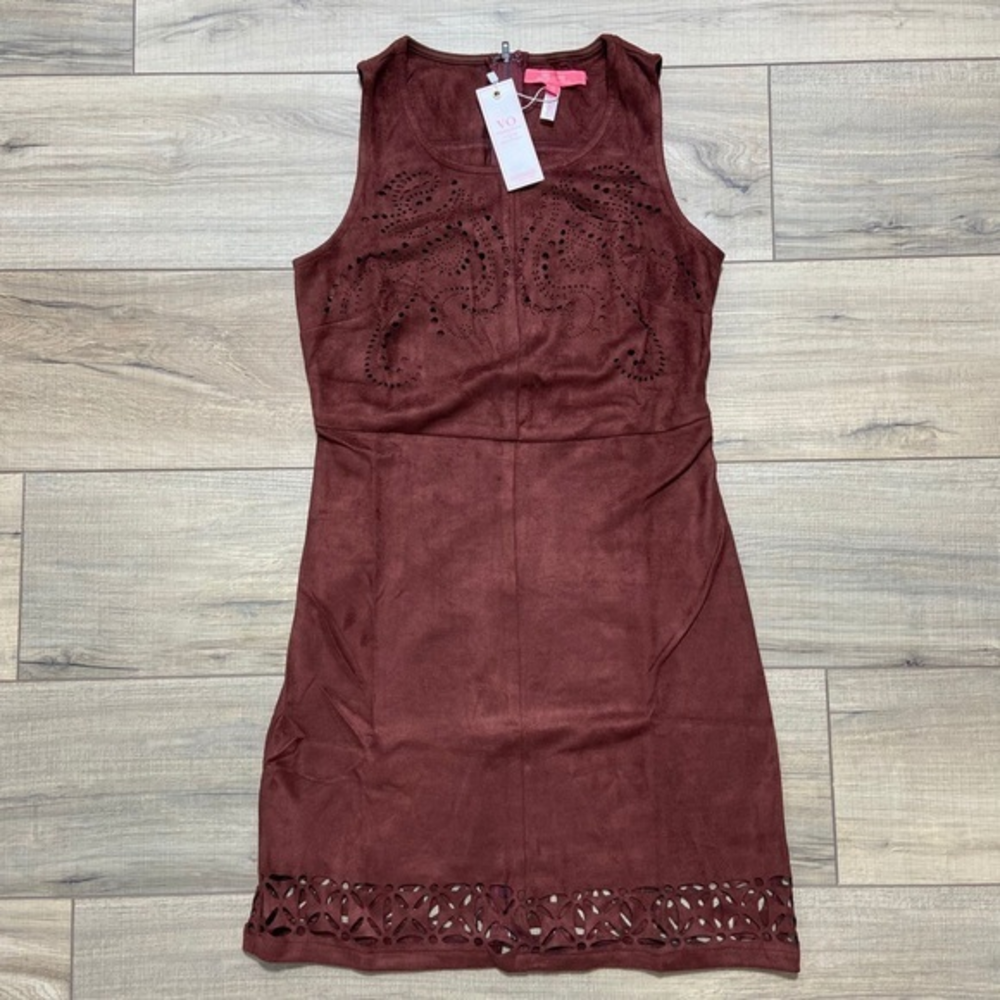 VO Jeans Virgin Only Laser‎ Cut Full Zip Dress Womens Size Small Terracotta